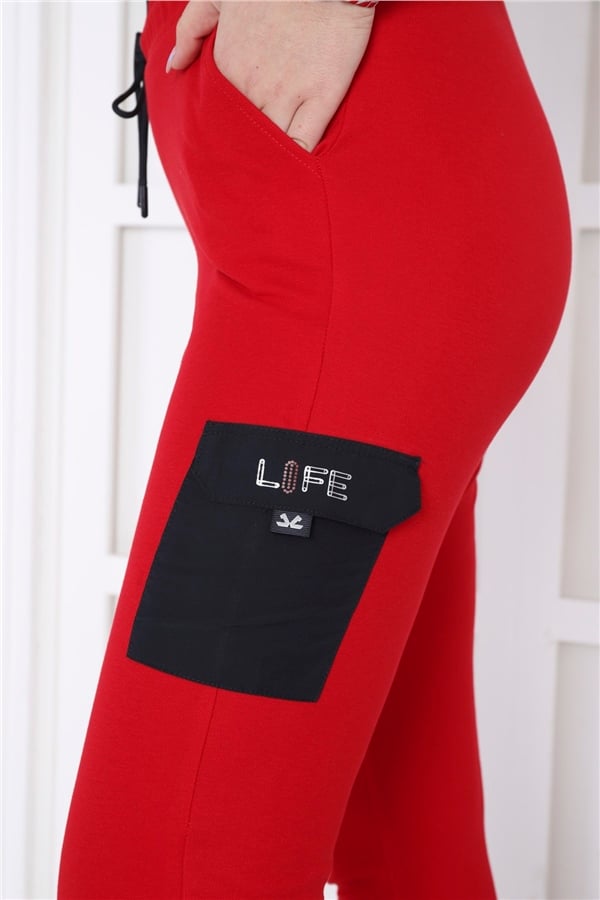 Escetic Kırmızı Kadın Dar Lastikli Paça Nefes Alan ABD Pike Spor Slimfit Eşofman Altı B1201