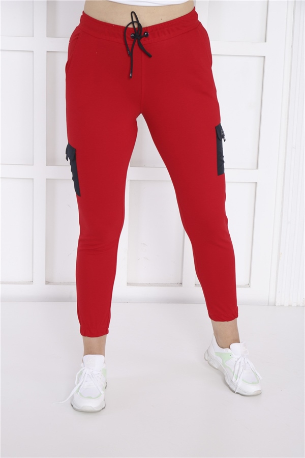 Escetic Kırmızı Kadın Dar Lastikli Paça Nefes Alan ABD Pike Spor Slimfit Eşofman Altı B1201