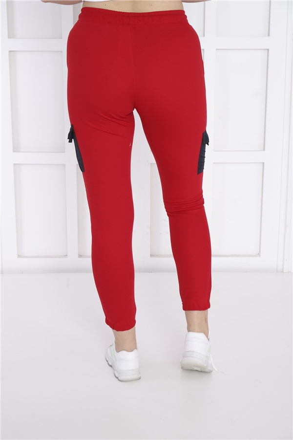 Escetic Kırmızı Kadın Dar Lastikli Paça Nefes Alan ABD Pike Spor Slimfit Eşofman Altı B1201