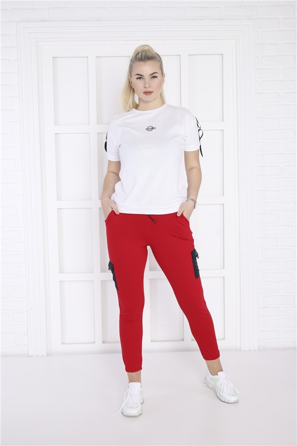 Escetic Kırmızı Kadın Dar Lastikli Paça Nefes Alan ABD Pike Spor Slimfit Eşofman Altı B1201