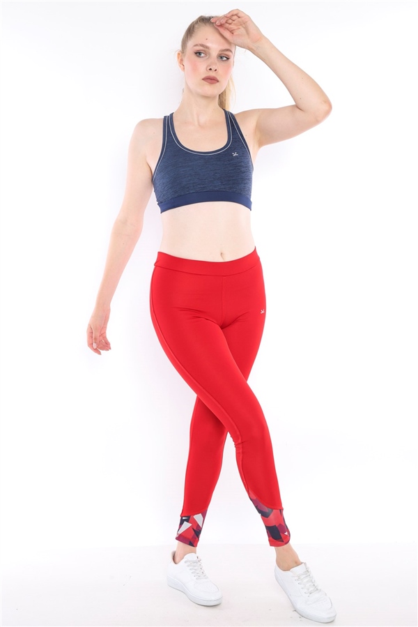 Escetic Kırmızı Kadın Polyester Fitness Slimfit Spor Tayt Bil0010