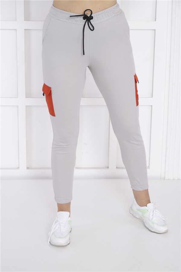 Escetic Gri Kadın Dar Lastikli Paça Nefes Alan ABD Pike Spor Slimfit Eşofman Altı B1201