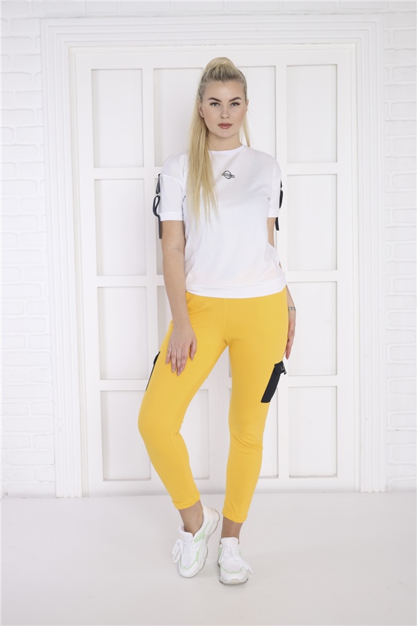 Escetic Sarı Kadın Dar Lastikli Paça Nefes Alan ABD Pike Spor Slimfit Eşofman Altı B1201