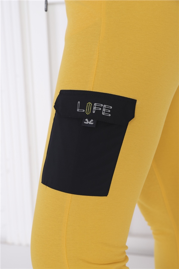 Escetic Sarı Kadın Dar Lastikli Paça Nefes Alan ABD Pike Spor Slimfit Eşofman Altı B1201