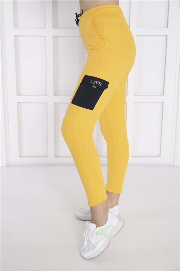 Escetic Sarı Kadın Dar Lastikli Paça Nefes Alan ABD Pike Spor Slimfit Eşofman Altı B1201