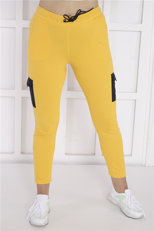 Escetic Sarı Kadın Dar Lastikli Paça Nefes Alan ABD Pike Spor Slimfit Eşofman Altı B1201