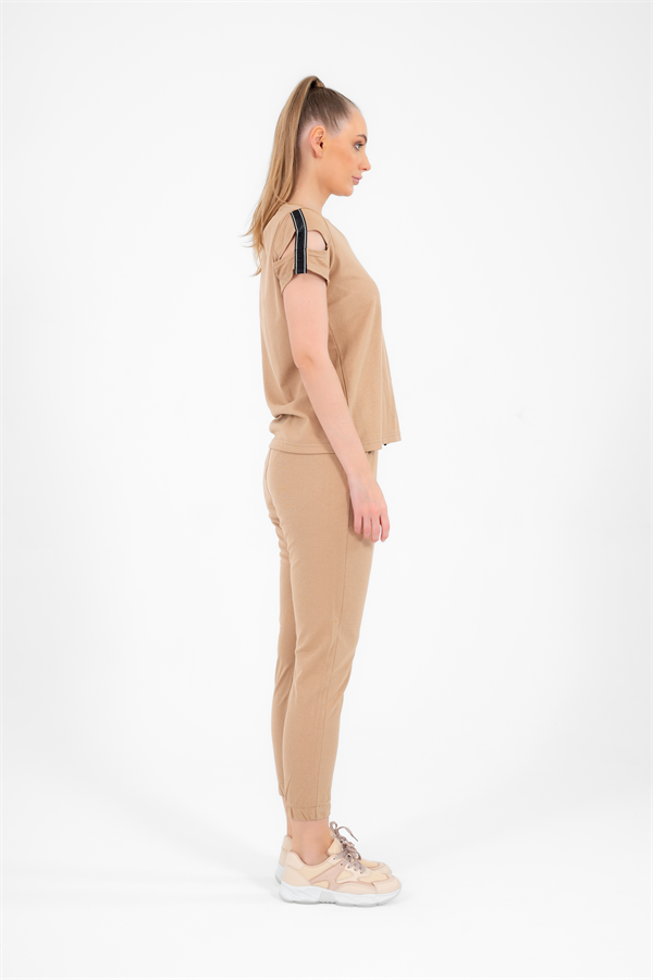 Escetic Somon Kadın Nakış Detaylı ABD Pike Nefes Alan T-shirt Takım A3068