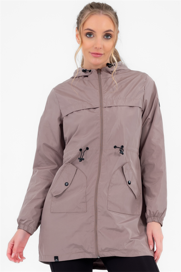 Escetic Kadın Toprak Rüzgarlık Sabit Kapüşonlu Desenli Astarlı Su İtici Mevsimlik İnce Ceket 6562