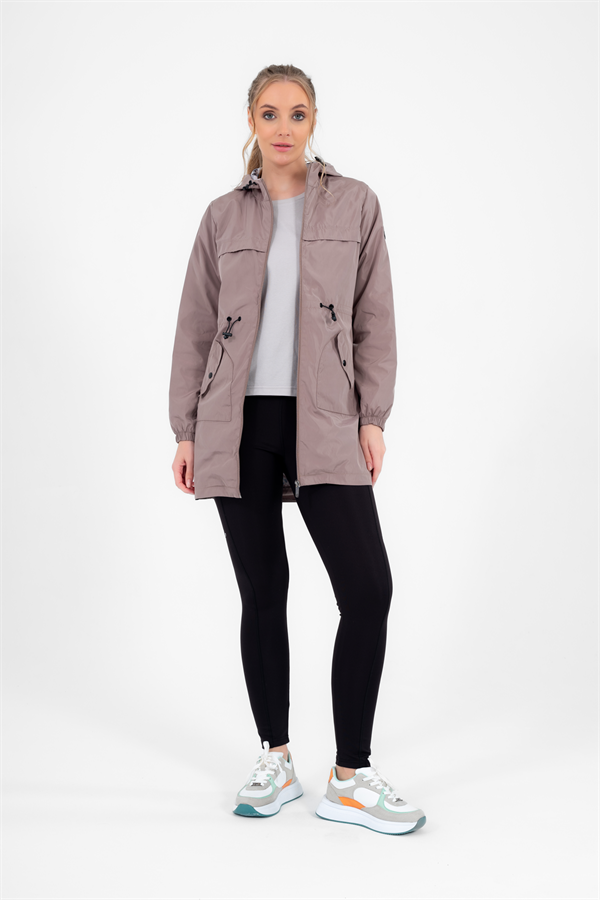 Escetic Kadın Toprak Rüzgarlık Sabit Kapüşonlu Desenli Astarlı Su İtici Mevsimlik İnce Ceket 6562