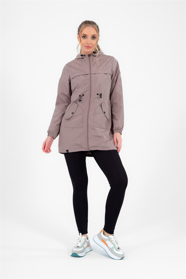 Escetic Kadın Toprak Rüzgarlık Sabit Kapüşonlu Desenli Astarlı Su İtici Mevsimlik İnce Ceket 6562