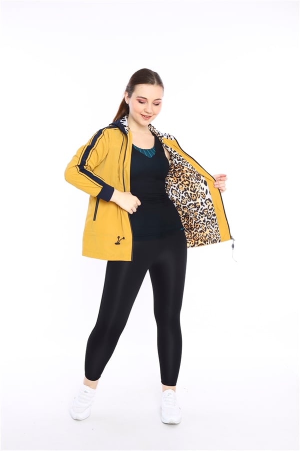 Escetic Hardal Kadın Spor Kapişonlu  Su İtici Rüzgarlık Fermuarlu İnce Ceket 6560