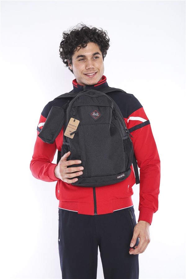 Escetic Spor Siyah Sırt Çantası Okul Tatil Kamp Seyahat Dağcılık Çanta C5000
