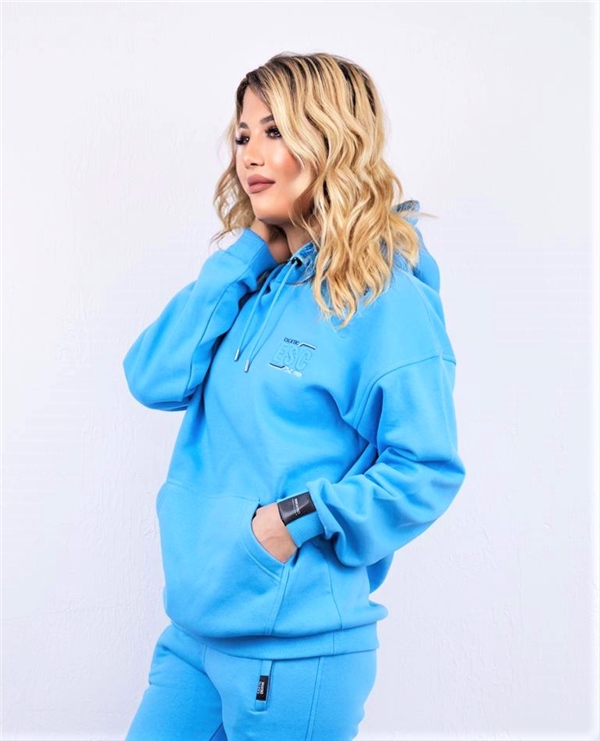 Escetic Mavi Unisex 3 İplik Polarlı Kışlık Oversize Sweatshirt A3057