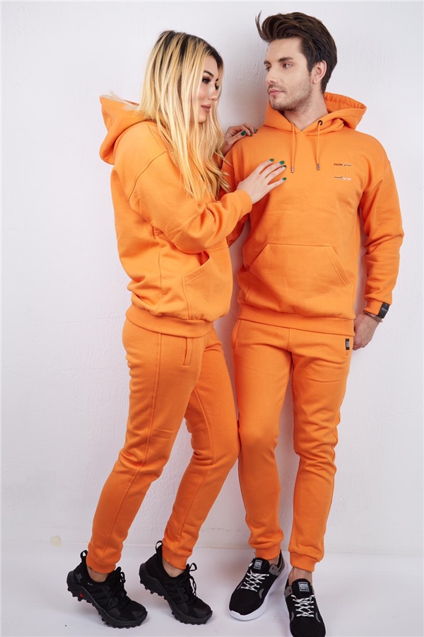 Escetic Oranj Unisex 3 İplik Polarlı Kışlık Oversize Erkek Sweatshirt A3057