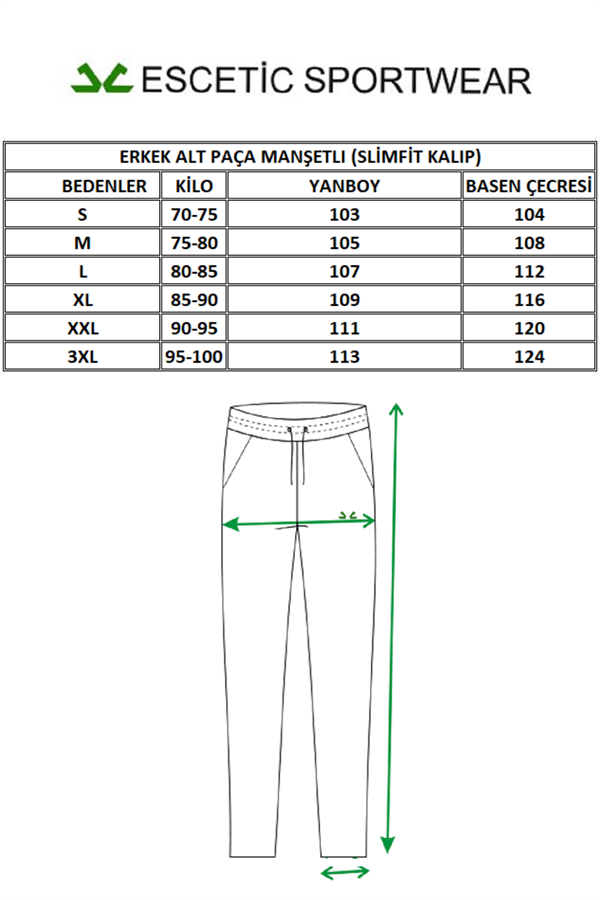 Escetic Lacivert Kışlık Kalın 3 İplik Lastik Paça Slimfit Erkek Eşofman Altı B1127