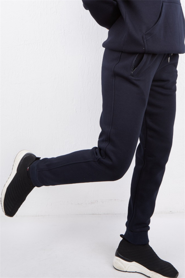 Escetic Lacivert Kışlık Kalın 3 İplik Lastik Paça Slimfit Erkek Eşofman Altı B1127