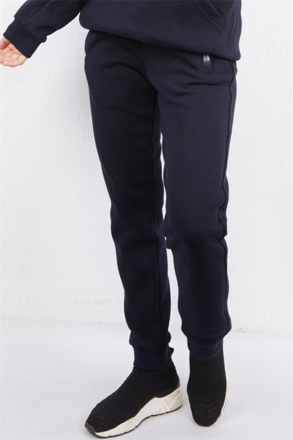 Escetic Lacivert Kışlık Kalın 3 İplik Lastik Paça Slimfit Erkek Eşofman Altı B1127