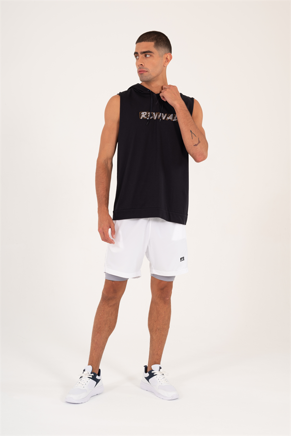 Erkek Lacivert Spor Kapüşonlu Slimfit Nefes Alabilen %100 Pamuk Süprem Kumaş Kolsuz T-Shirt 0995