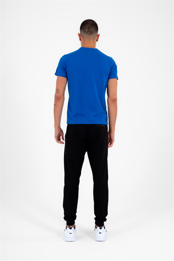 Erkek Mavi Spor Bisiklet Yaka Slimfit Nefes Alabilen ABD Pike Pamuklu Kumaş T-Shirt T0013