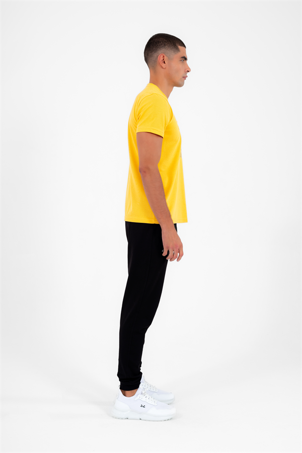 Erkek Sarı Spor Bisiklet Yaka Slimfit Nefes Alabilen ABD Pike Pamuklu Kumaş T-Shirt T0013