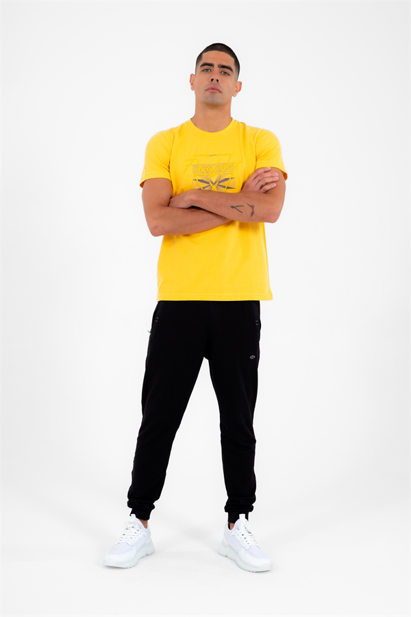 Erkek Sarı Spor Bisiklet Yaka Slimfit Nefes Alabilen ABD Pike Pamuklu Kumaş T-Shirt T0013