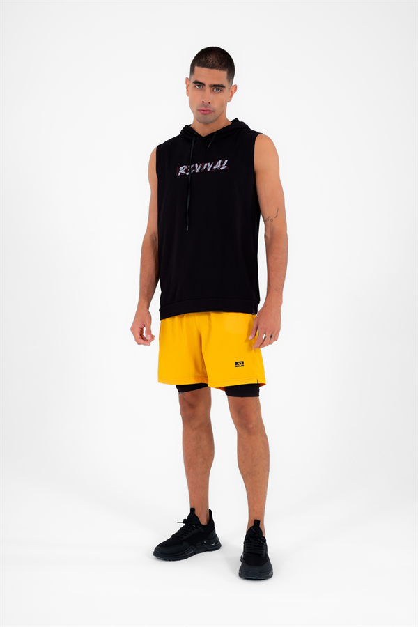 Erkek Siyah Spor Kapüşonlu Slimfit Nefes Alabilen %100 Pamuk Süprem Kumaş Kolsuz T-Shirt 0995