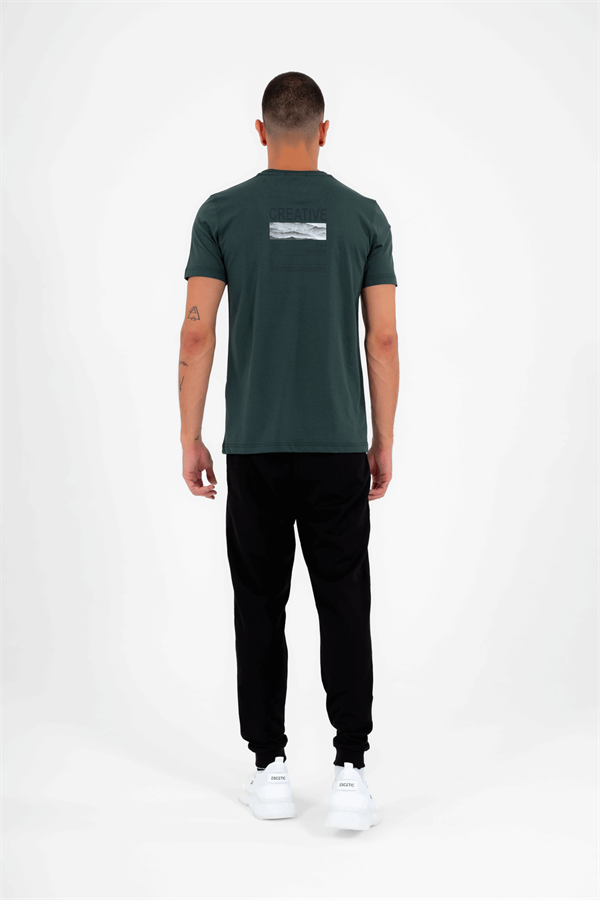 Erkek Yeşil Spor Bisiklet Yaka Slimfit  Nefes Alabilen %100 Pamuk Süprem Kumaş T-Shirt 0994