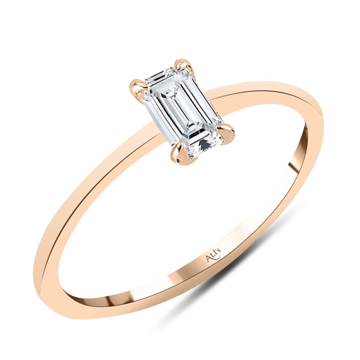 0.30 Karat HRD Sertifikalı Rose Pırlanta Emerald Yüzük E Renk