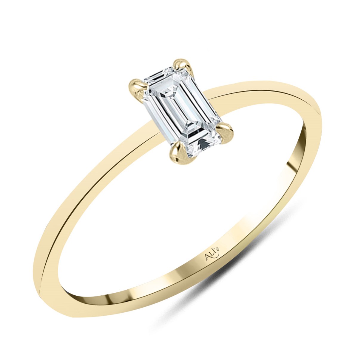 0.40 Karat HRD Sertifikalı Sarı Pırlanta Emerald Yüzük D Renk