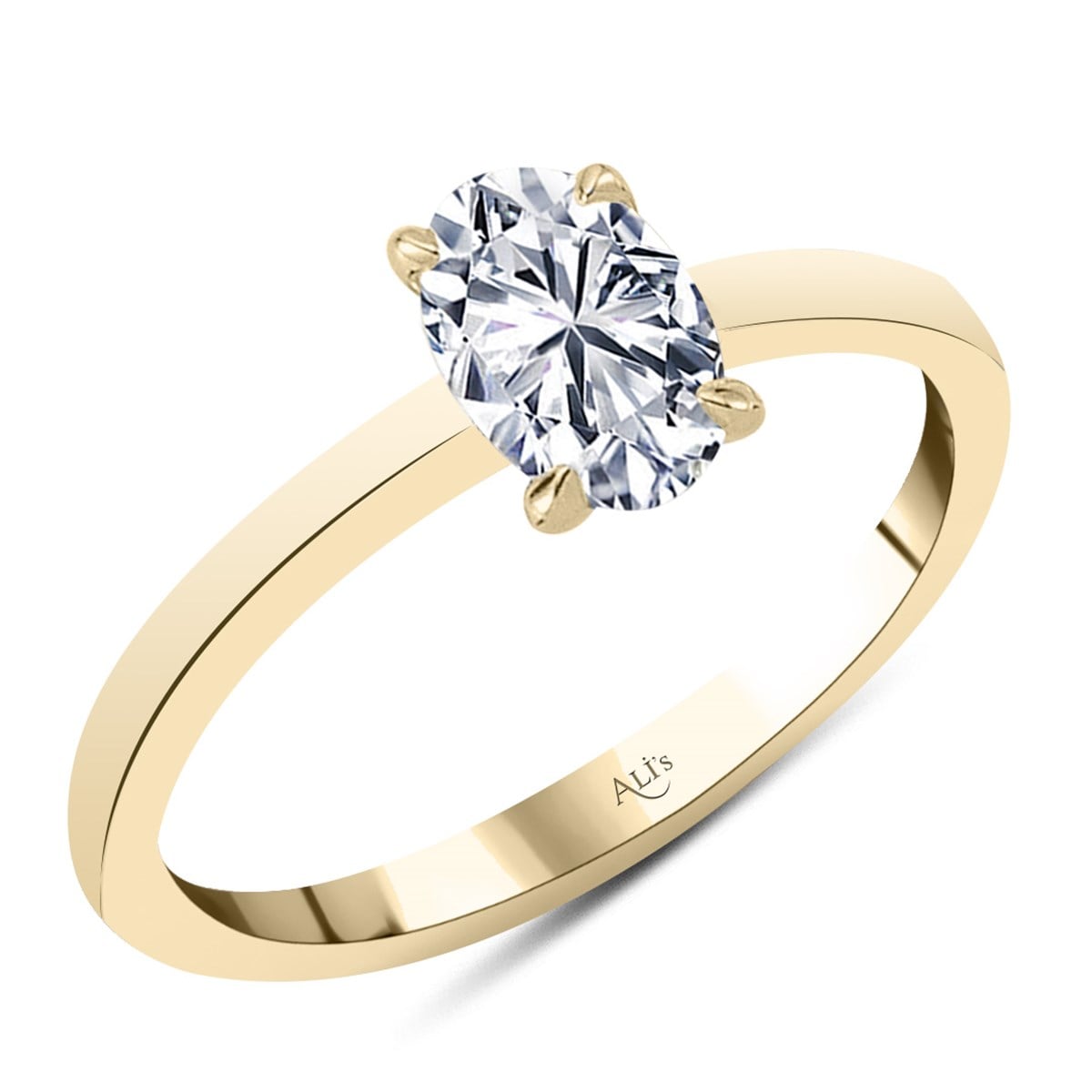 0.50 Karat GIA Sertifikalı Sarı Pırlanta Oval Yüzük F Renk
