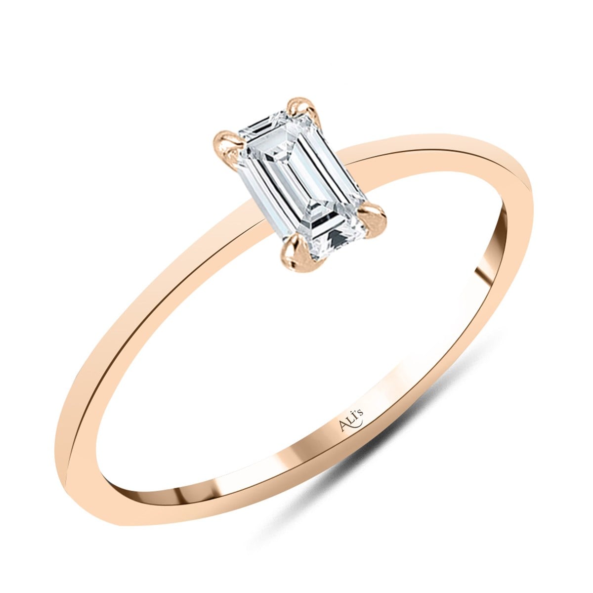 0.60 Karat Gia Sertifikalı Rose Pırlanta Emerald Yüzük D Renk