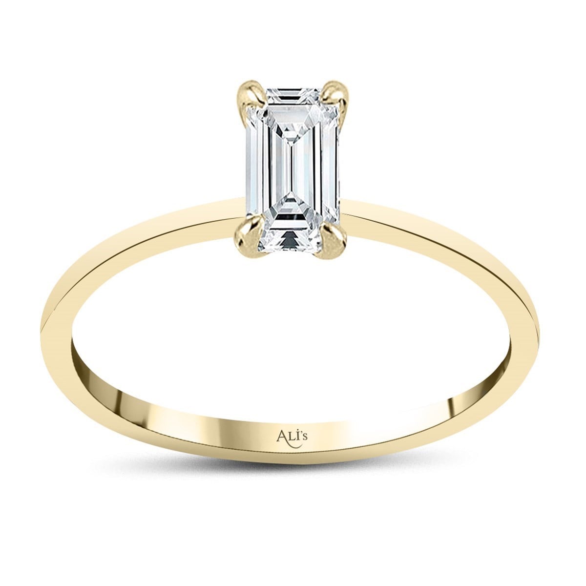 0.60 Karat HRD Sertifikalı Sarı Pırlanta Emerald Yüzük F Renk