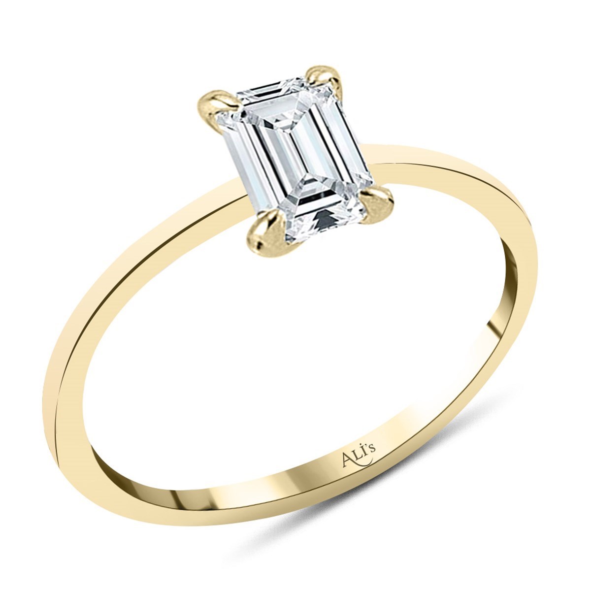 0.70 Karat HRD Sertifikalı Sarı Pırlanta Emerald Yüzük F Renk