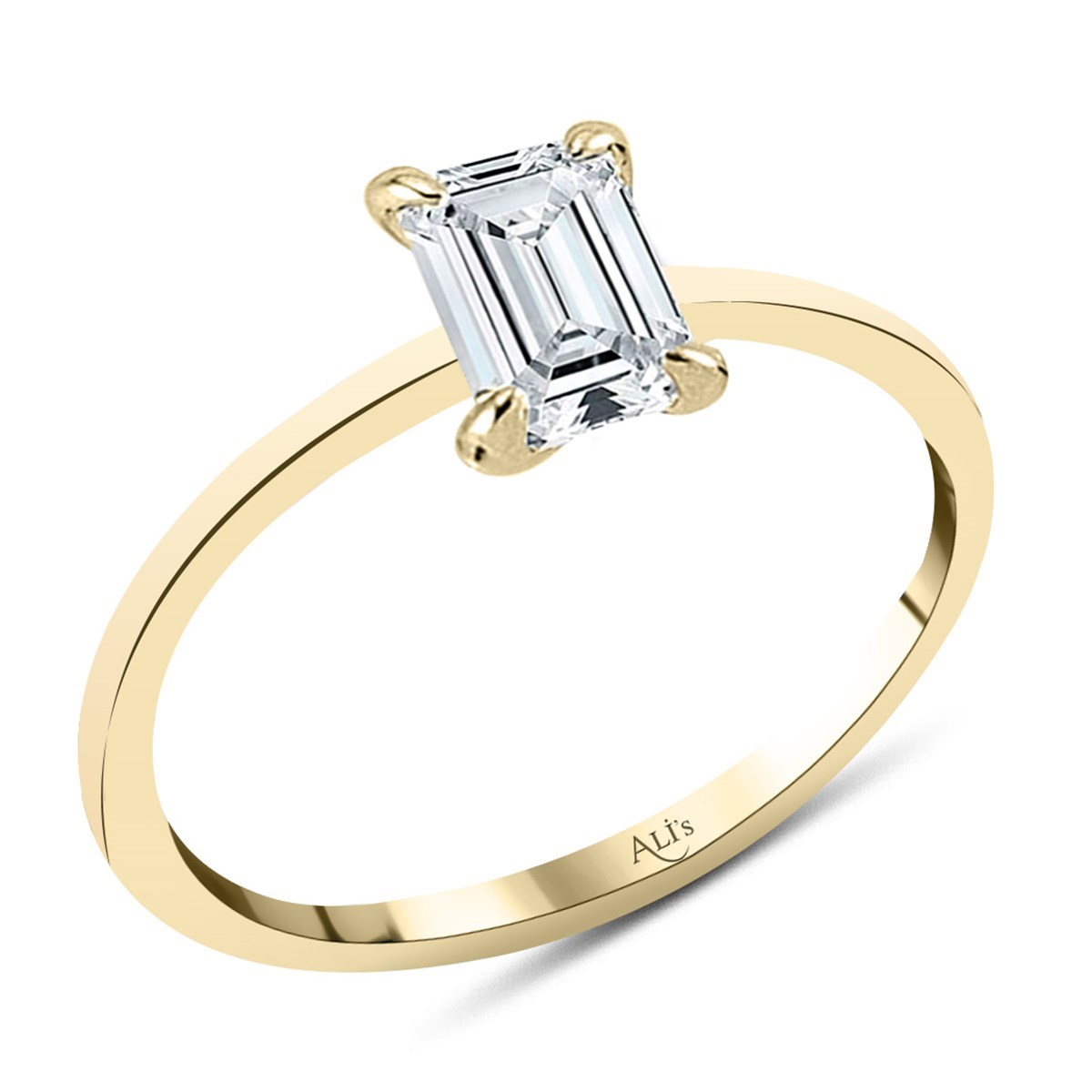 0.70 Karat HRD Sertifikalı Sarı Pırlanta Emerald Yüzük E Renk