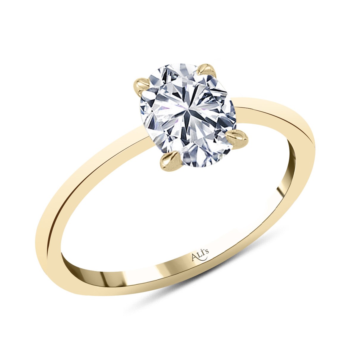 0.90 Karat Gia Sertifikalı Sarı Pırlanta Oval Yüzük E Renk