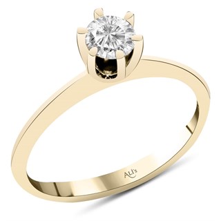 0.30 Karat GIA Sertifikalı Sarı Altı Tırnak Pırlanta Tektaş Yüzük F Renk