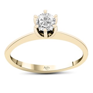 0.30 Karat GIA Sertifikalı Sarı Altı Tırnak Pırlanta Tektaş Yüzük E Renk