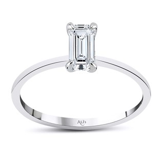 0.50 Karat Gia Sertifikalı Beyaz Pırlanta Emerald Yüzük F Renk