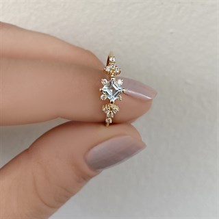 0.60 Karat Vintage Pırlanta Aquamarine Yüzük 