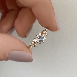 0.60 Karat Vintage Pırlanta Aquamarine Yüzük 