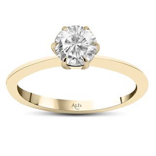 0.70 Karat Gia Sertifikalı Sarı Altı Tırnak Pırlanta Yüzük F Renk