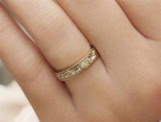 Vintage Kalemli Pırlantalı Çift Alyans 14K