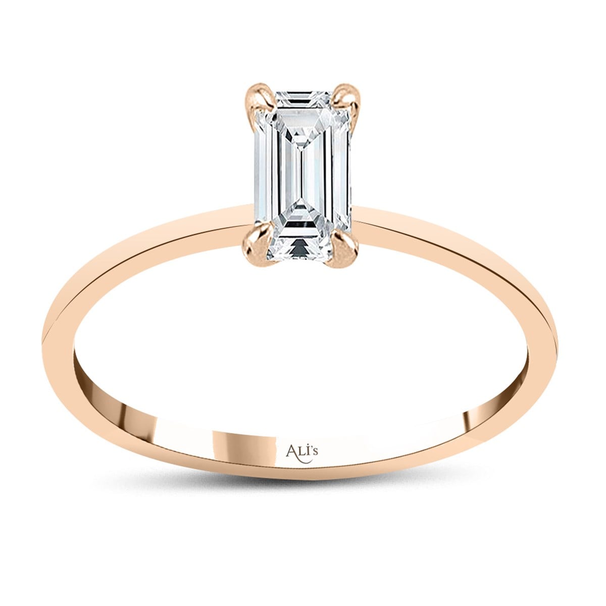 0.30 Karat Gia Sertifikalı Rose Pırlanta Emerald Yüzük D Renk
