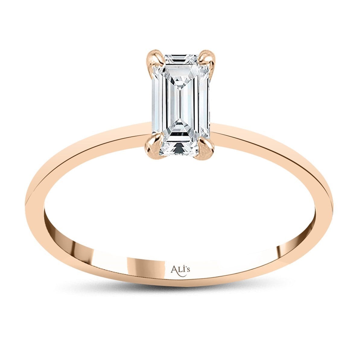 0.50 Karat Gia Sertifikalı Rose Pırlanta Emerald Yüzük D Renk