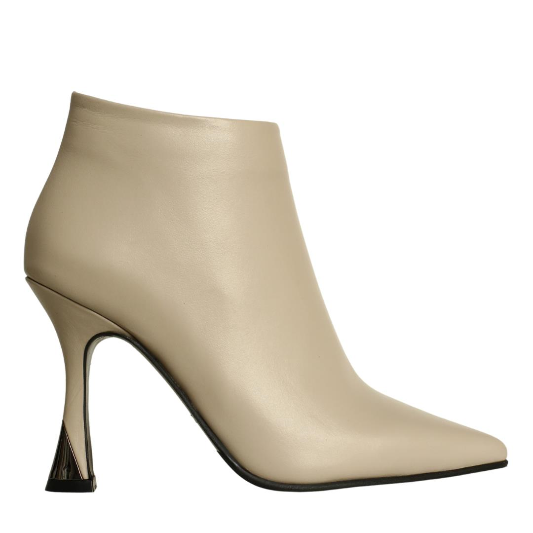 Bej Deri Kadın Topuklu Bot