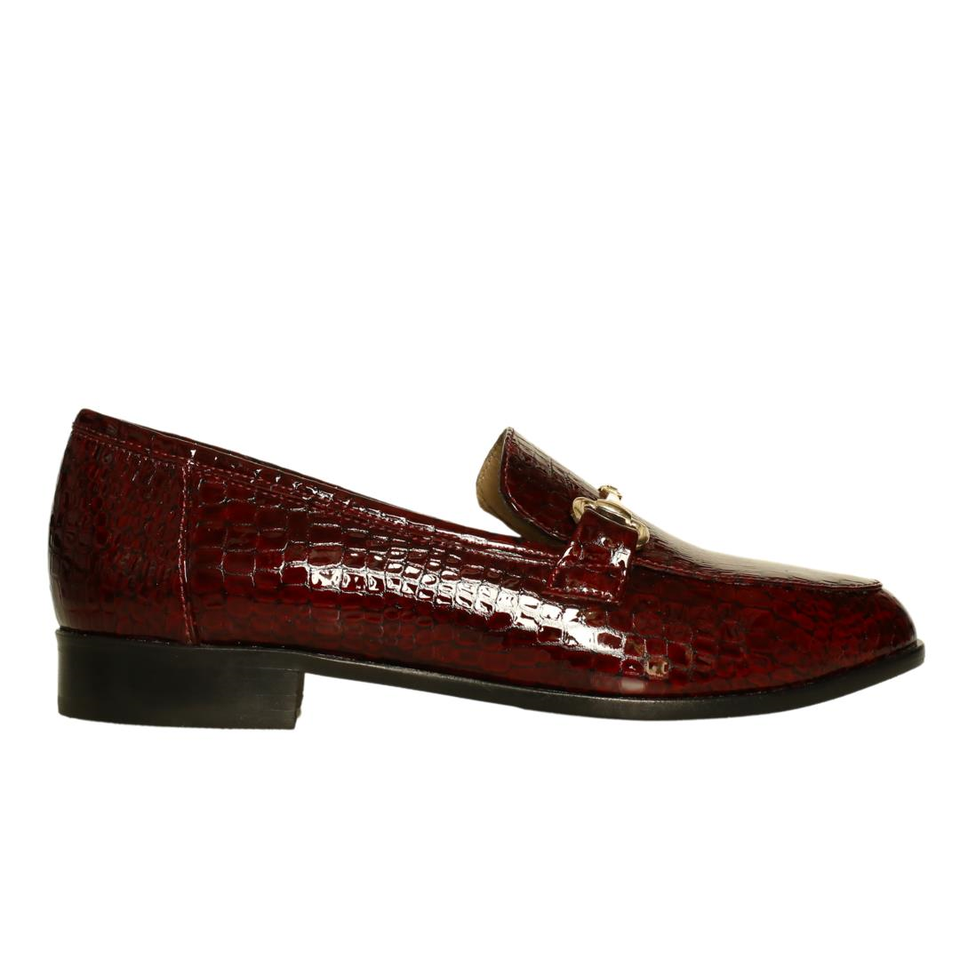 Bordo Rugan Kadın Tokalı Loafer
