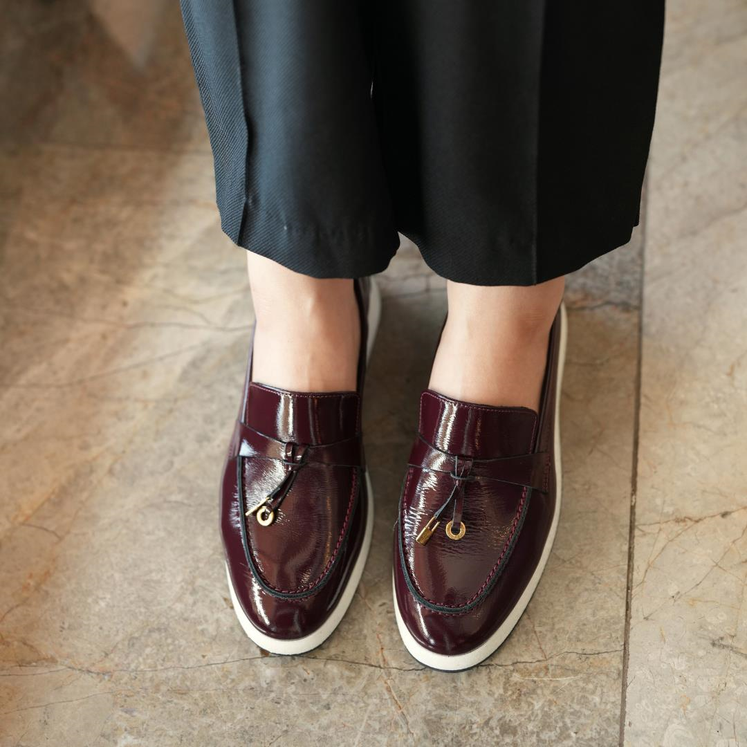 Bordo Rugan Tokalı Kadın Loafer