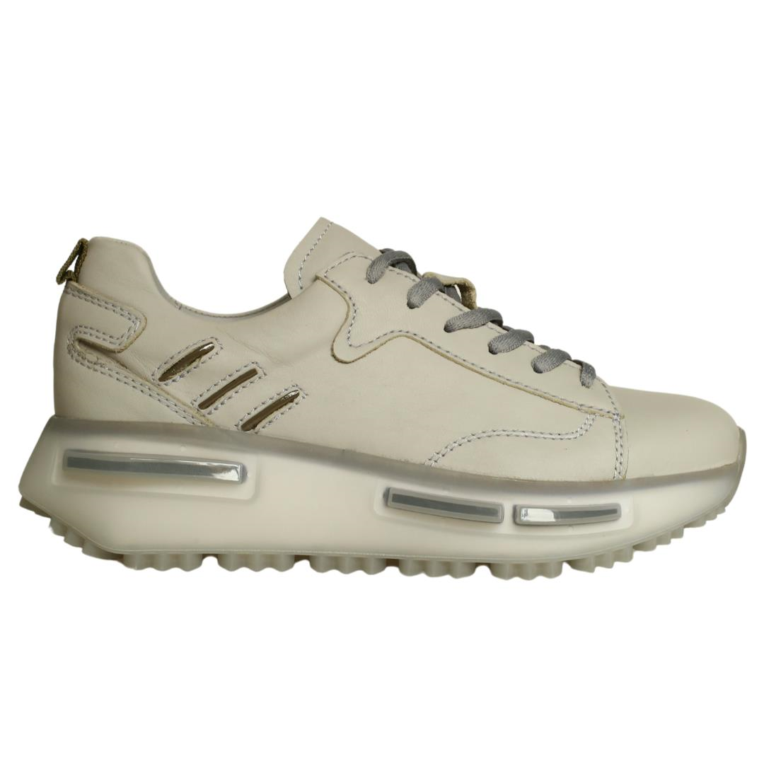 Gri Deri Kadın Bağcıklı Sneaker