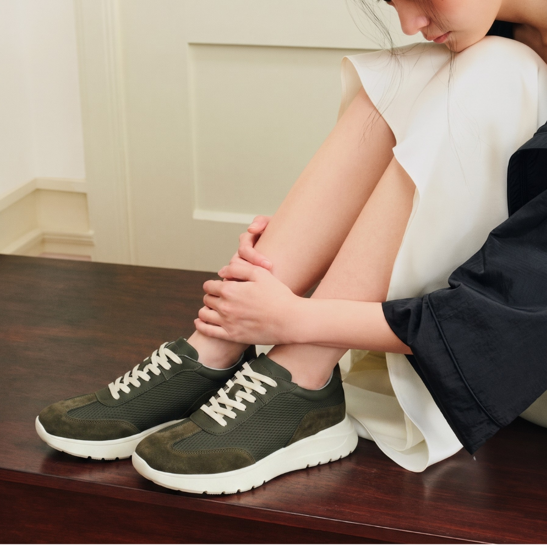 Haki Deri Kadın Sneaker