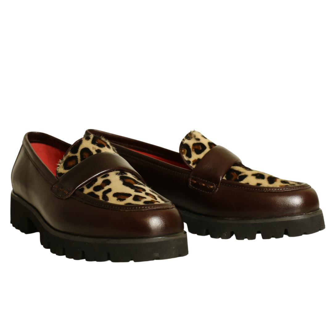 Kahve Leopar Deri Kadın Loafer
